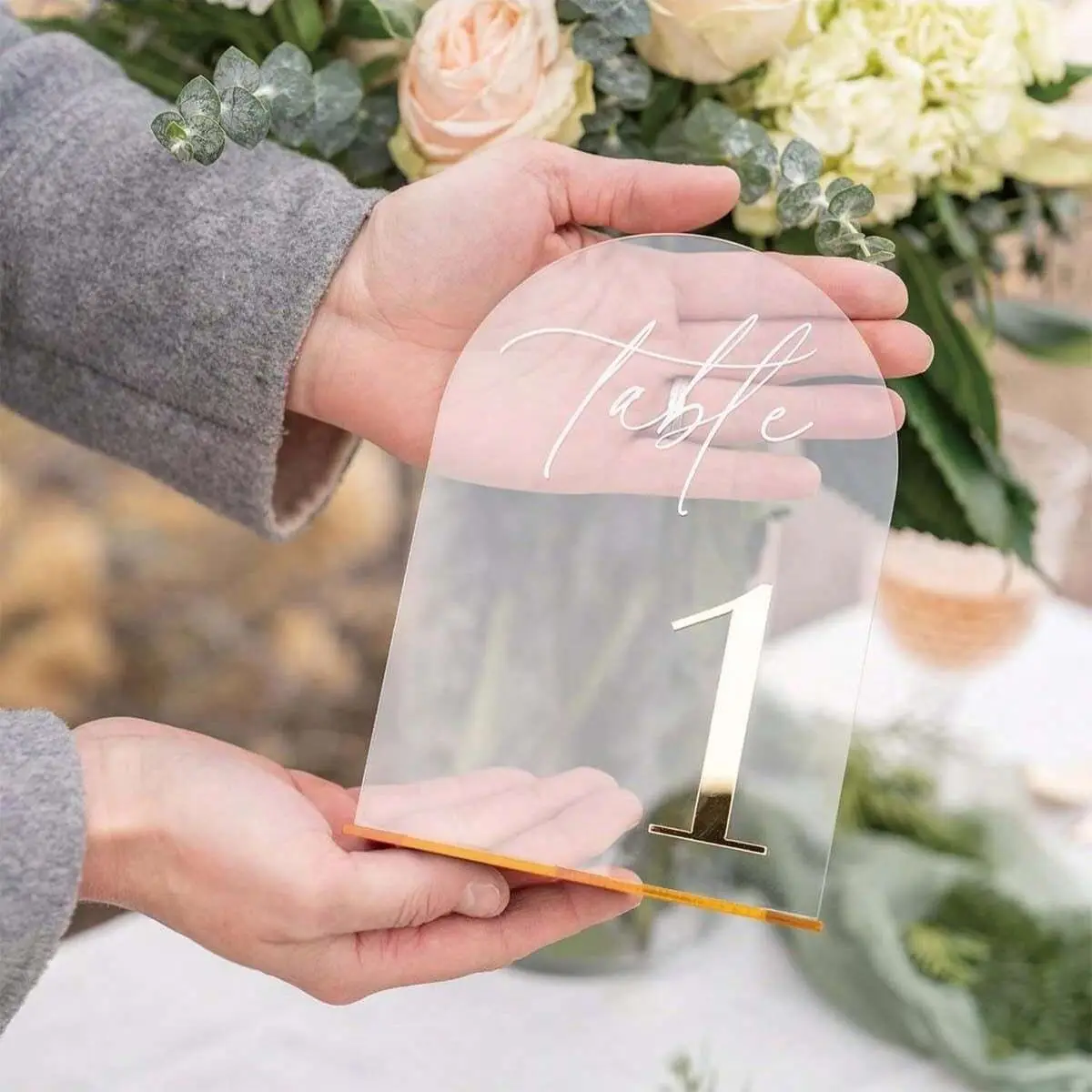 

Acrylic Table Plate With Gold 3D Digital Wedding Table Number Plate, Dining Table Plate, Transparent Arch Party Seat Plate
