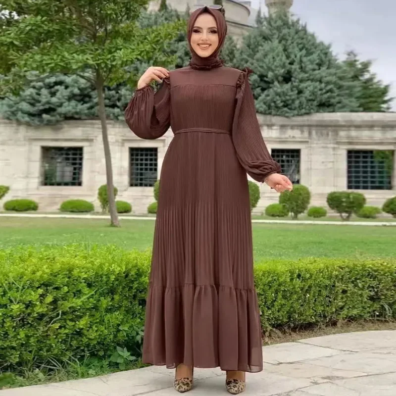 Robe Longue Plissée pour Femme Musulmane, Abaya, Dubaï, Hijab, Turquie, Pull, Mode, Vêtements Islamiques, Kaftan, Nouvelle Collection