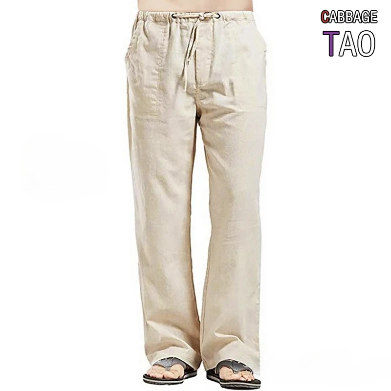 Mens Spring Korean Style Linen Wide Leg Pant Loose Oversized Casual Trousers Lightweight Streetwear and Yoga Sweatpants for Men
