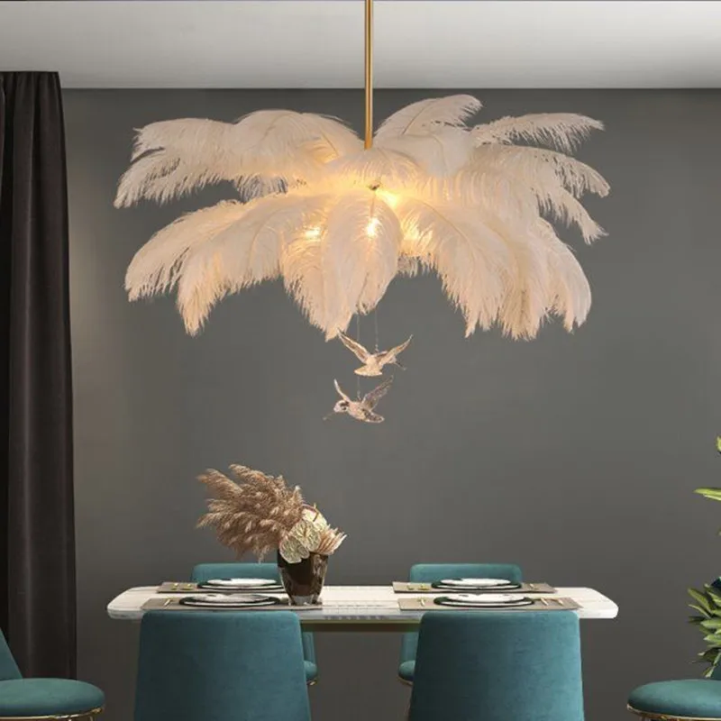 Imagem -03 - Nordic Ostrich Feather Pendant Lamp Lâmpada de Pena Branca para Sala de Estar Decoração do Quarto das Crianças Iluminação Interior