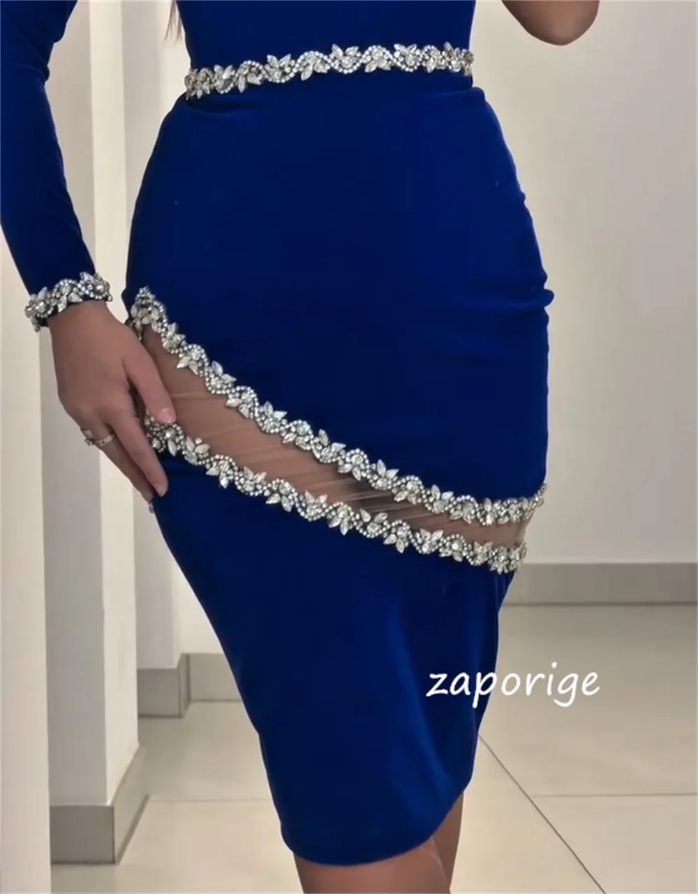 Customized Exquisite Jersey Pleat Sequined Flower Column One-shoulder Knee Length Dresses Bespoke Occasion Celebrity