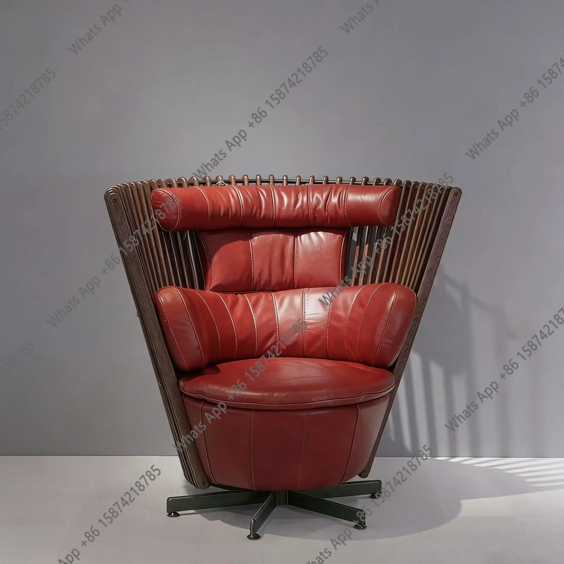 Uu Medieval Style Villa Luxury Living Room High-end Sofa Leather Single Sofa Rotating Leisure Chair Advanced Sense
