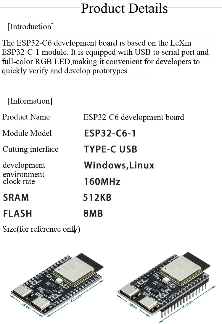 Geeignet für ESP32-C6-N4/N8/N16-Entwicklungsboards mit ESP32-C6-Kern, WiFi6, Bluetooth und Zigbee – Detail 3