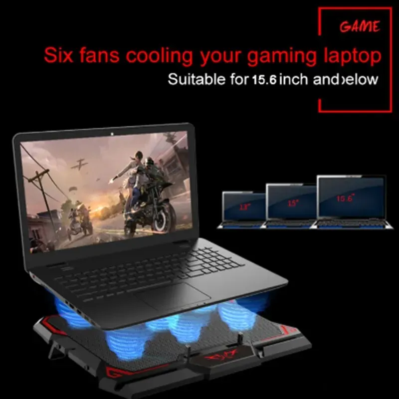 Laptop Standaard Met Led Scherm Met Zes Fans En Twee Usb-Poorten 17 Inch Gaming Laptop 2600Rpm Gecontroleerde Snelheid Computer Koeler