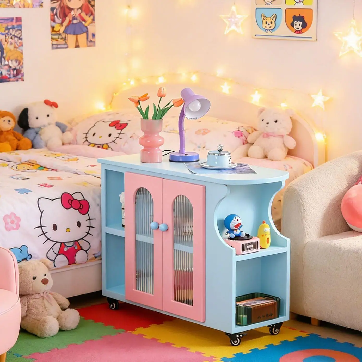 Dopamine Mobile Side Table Sofa Side Cabinet Home Small Cart Storage Cabinet Bedside Double-Door Storage Ready