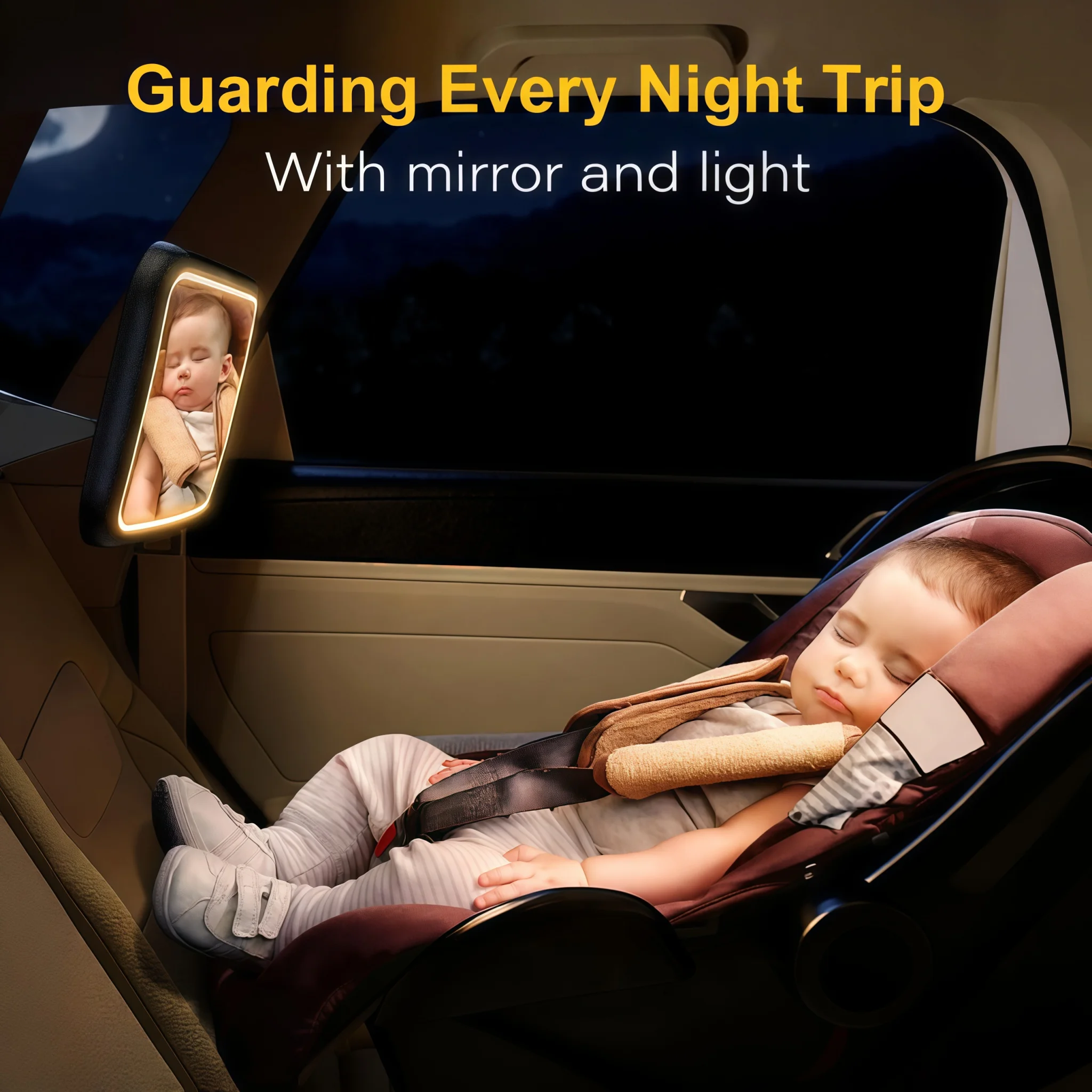 Baby Car Mirror With Light & Remote Control, Safety Car Seat Mirror for Rear Facing Infant with Wide Crystal Clear View, Shatterproof, 360° Rotation, Crash Tested and Certified
