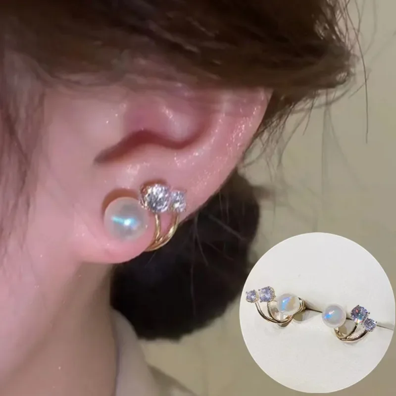 Anting-anting mutiara imitasi wanita, anting-anting dua kegunaan, hadiah pesta ulang tahun anak perempuan, Anting Korea mewah imitasi, Perhiasan untuk wanita