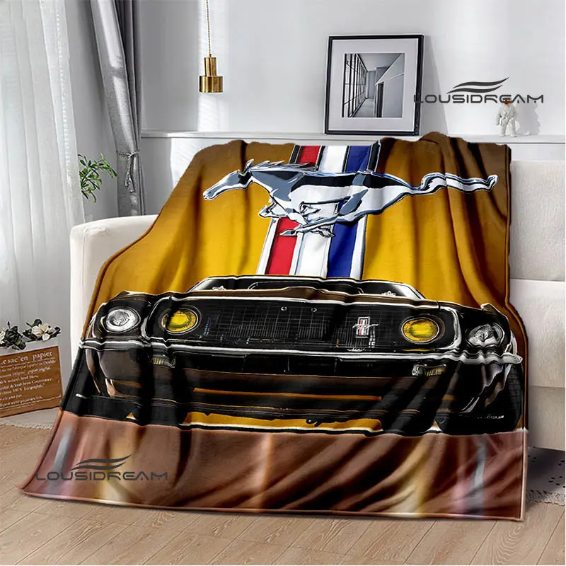 Mustang car logo printed blanket Flannel Blanket Warm blanket Home travel blanket Birthday Gifts blankets for beds