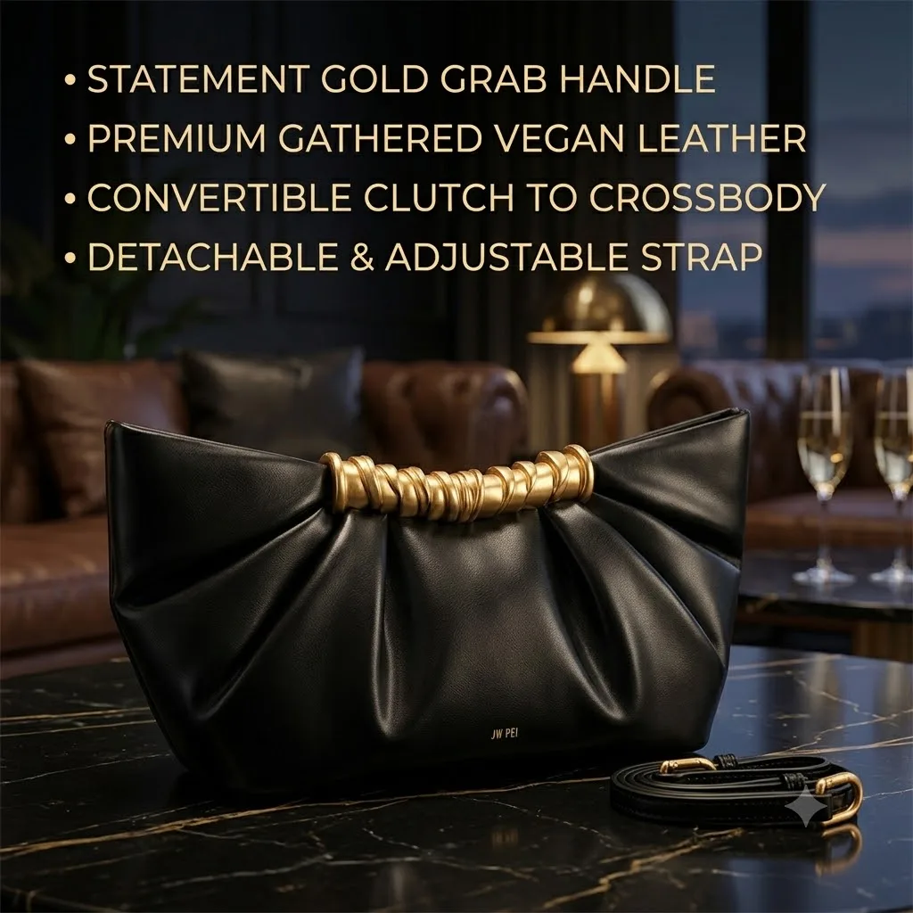 

JW PEI New Leia Metal Chain Crossbody Bag, Elegant French Style Pleated Shoulder Purse for Women, Evening Party Banquet High-End