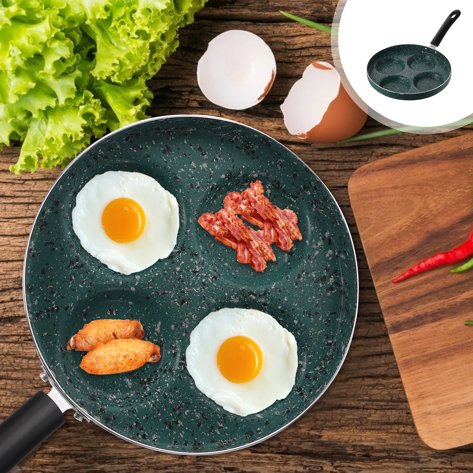 

1pc 24Cm Non-Stick Frying Pan Design Long Handle Easy Clean Wear-Resistant Even Heat Kitchen Household