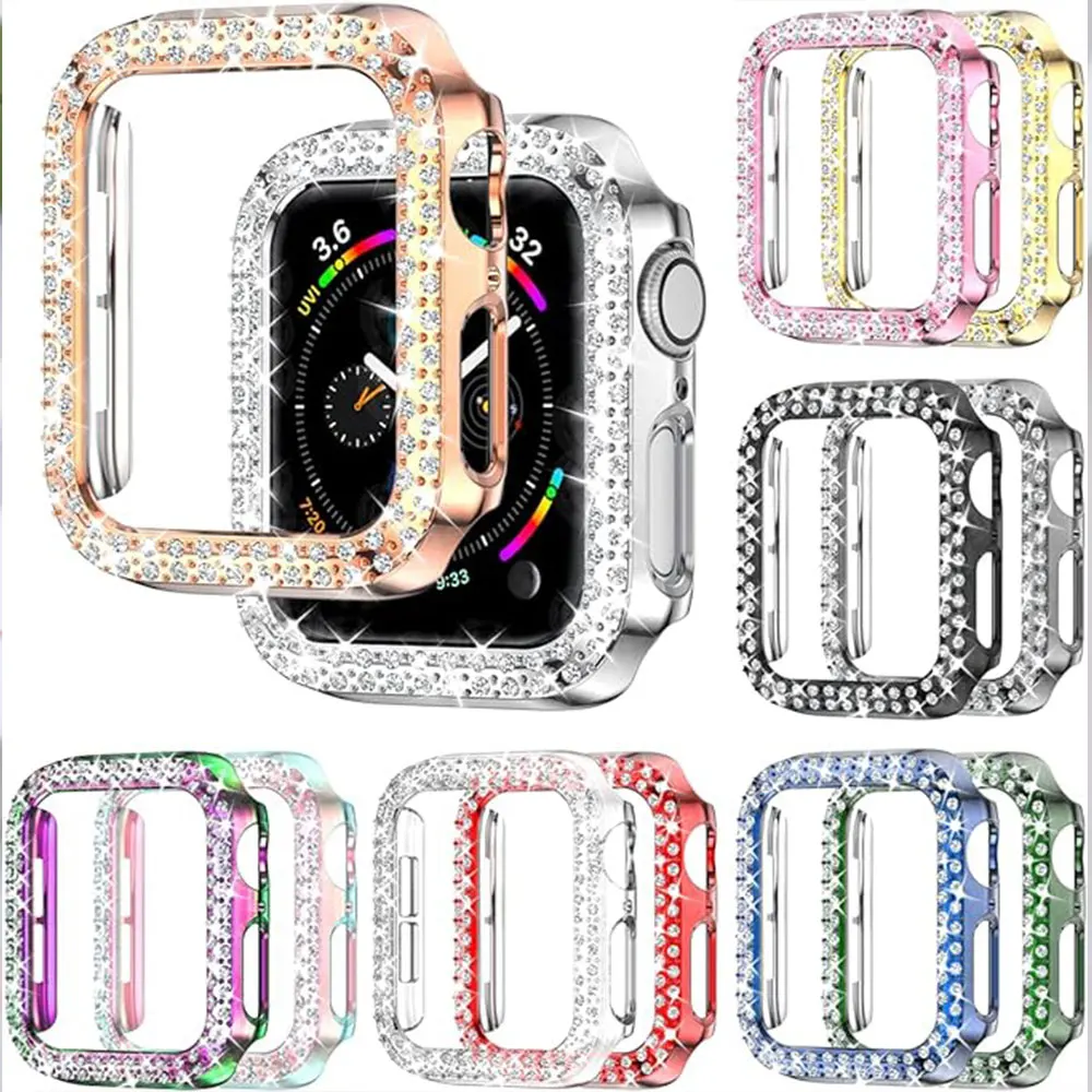 Diamond case for Apple Watch series 9 8 7 45mm 41mm/42/38mm PC Bumper protector Accessories for iwatch band 6 5 4 3 Se 40mm/44mm