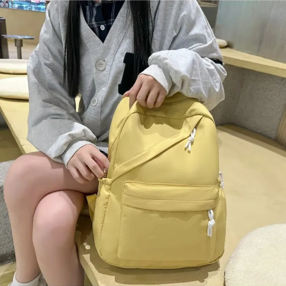 Solid Color Nylon Student Schoolbag Small Fresh Backpack Female Fashion Casual College Student Junior High School Girl Backpack