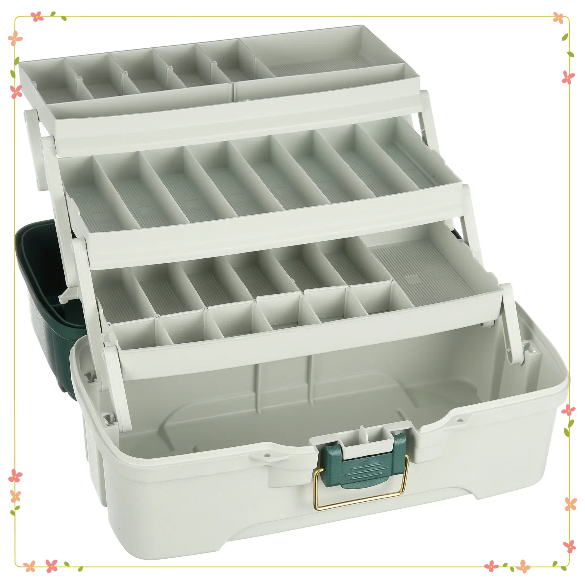 صندوق معالجة من 3 طبقات باللون الأخضر والأبيض لطعم معدات الصيد والتخزين في الهواء الطلق، تصميم متين للاستخدام طويل الأمد