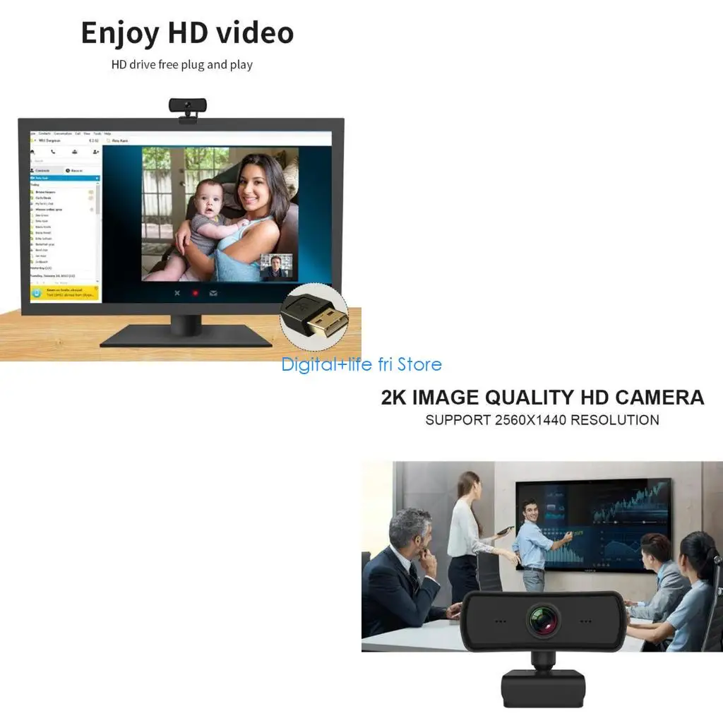E06D Computer Web Camera With Microphone Rotatable Cameras for Live Video Class