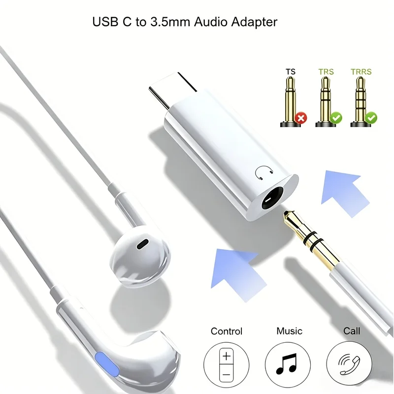 4Piece Suit（2Adapter+2Dust plug）USB-C Turn 3.5mm Headphone jack adapter，USB-C Audio converter，Type-C Turn Aux Audio Adapter，Suit