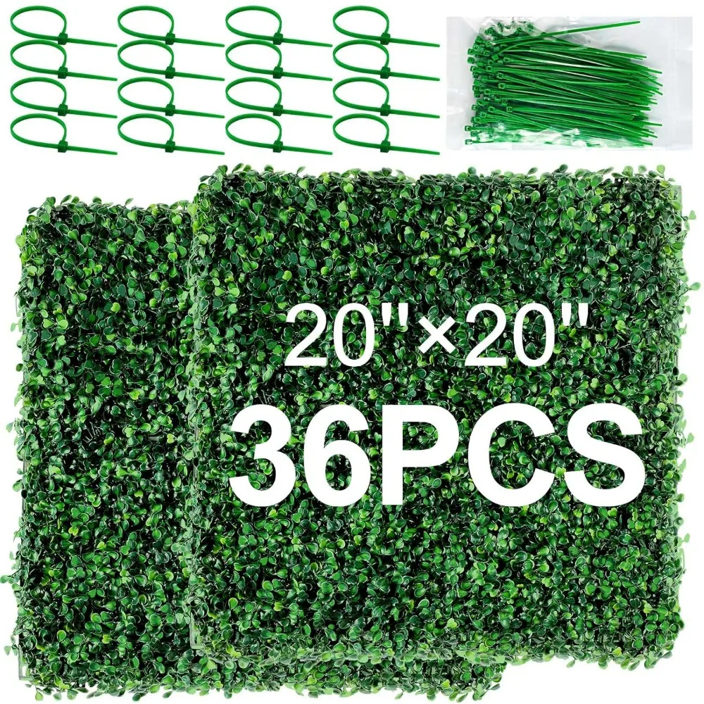 

36 Pcs Grass Wall Panels Boxwood Hedge Wall Panels Artificial Grass Wall Backdrop Greenery with 100 Zip Ties UV Protected P