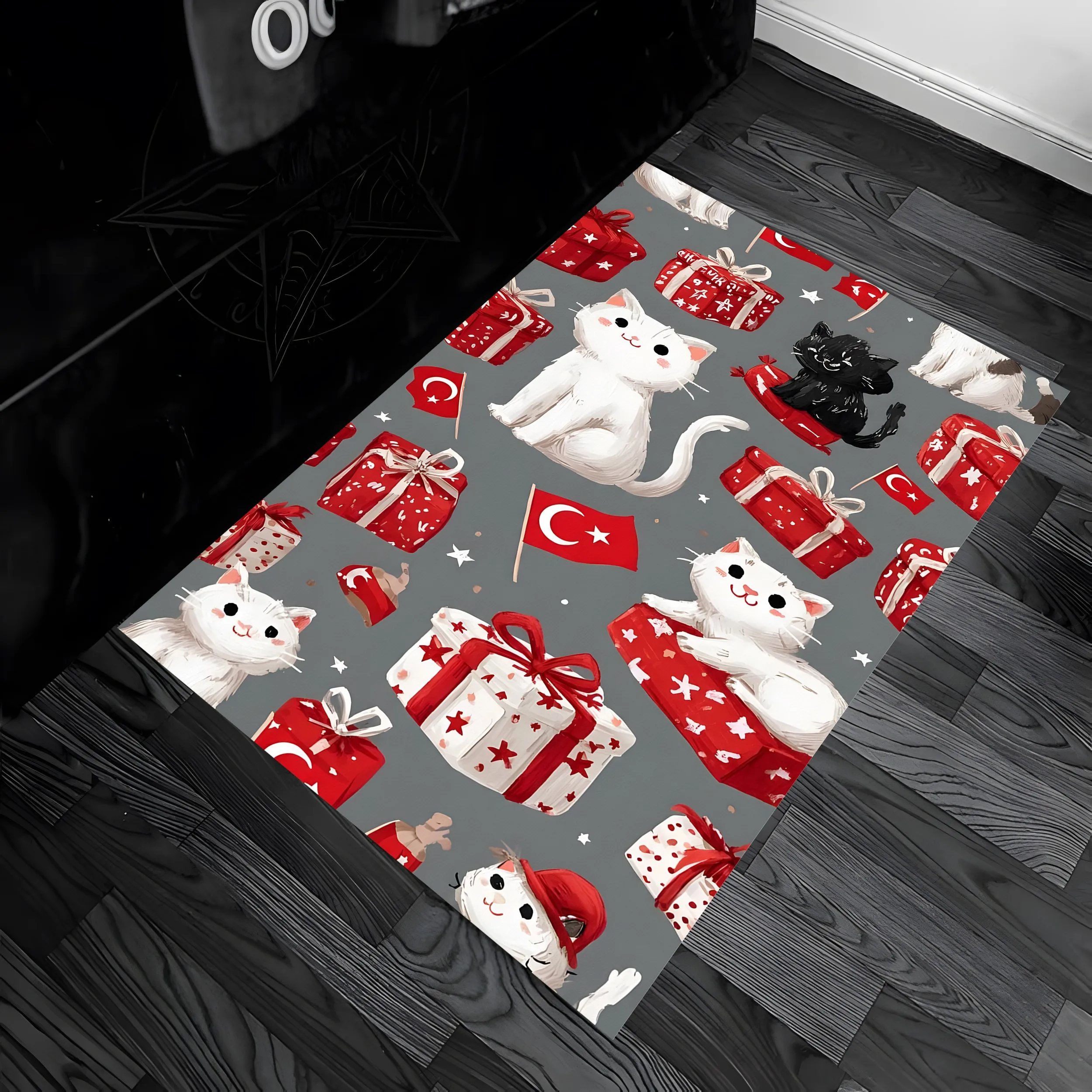 2D Carpet Cute Cat Star Moon Elements Adorable Cartoonish Bright Eye Catching Creating Festive Atmosphere Halloween