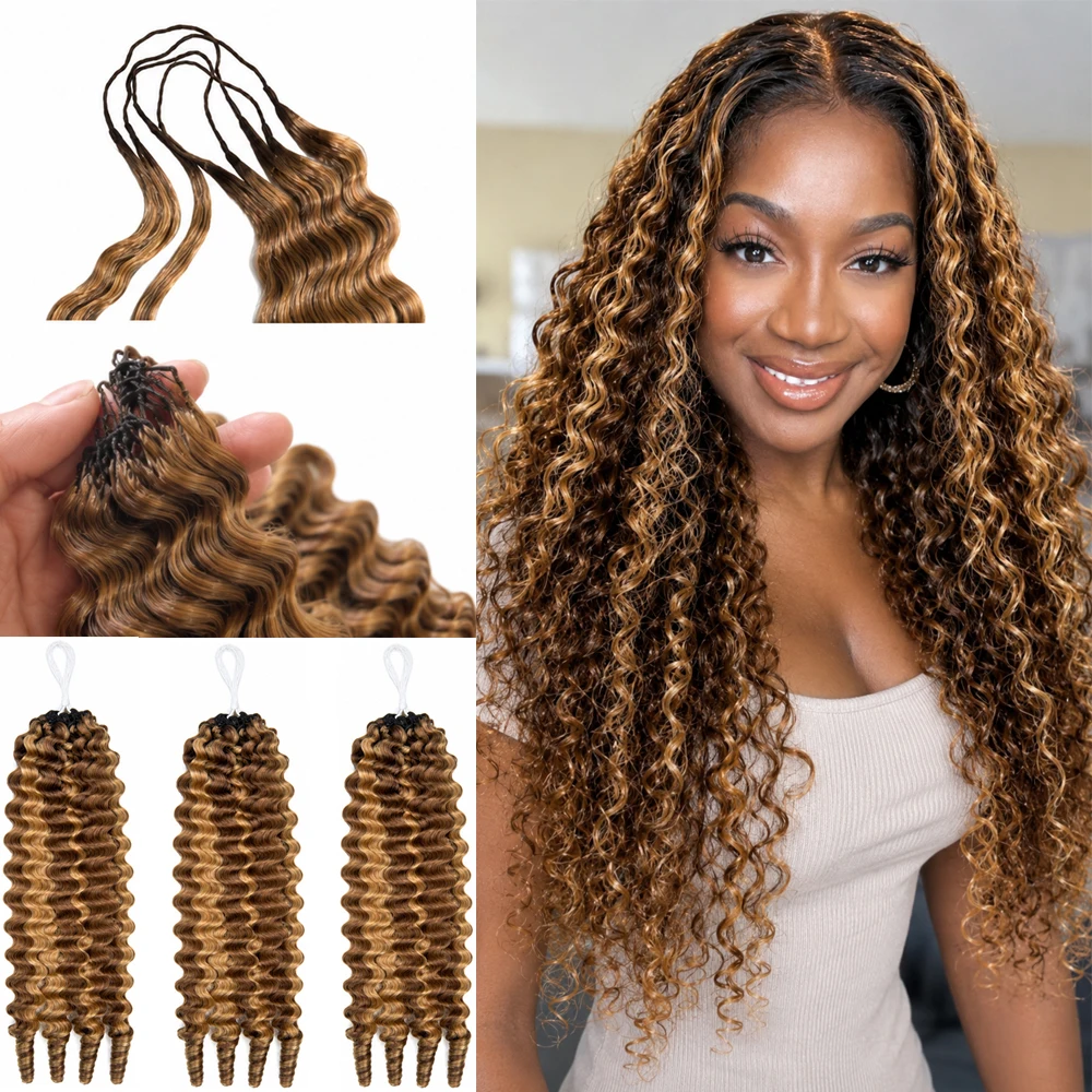 Extensions de cheveux humains bouclés birmans Miracle Knots, mèches ombrées, invisibles, sans nœuds, pré-séparées, effet plume, pour crochet