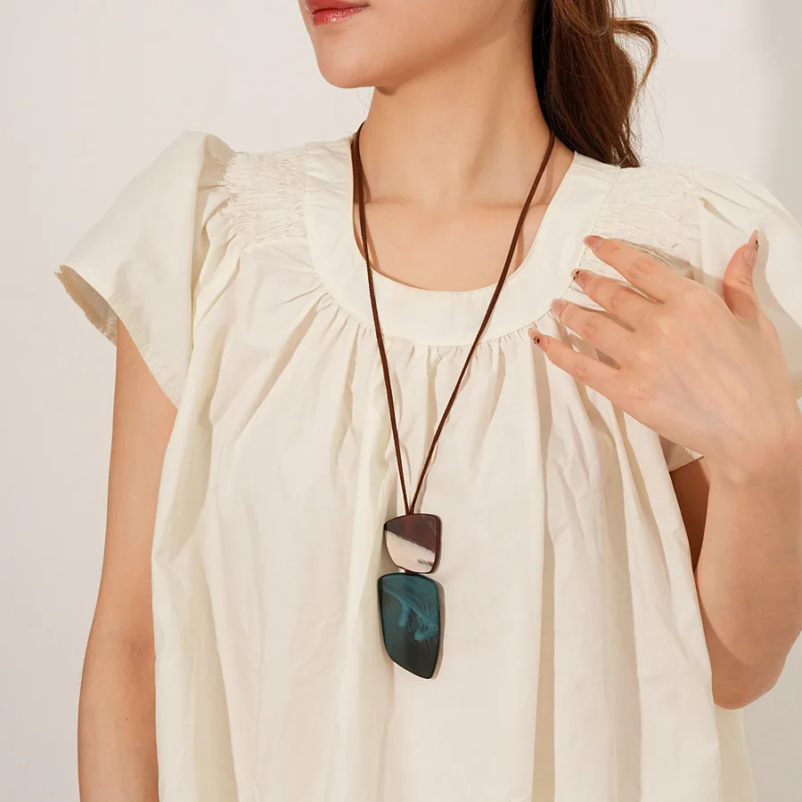 Bohemian Vintage Smuding Geometrische Anhänger Halsketten für Frauen Lange Leder Seil Pullover Kette Trendy Party Zubehör K1 – Detail 21