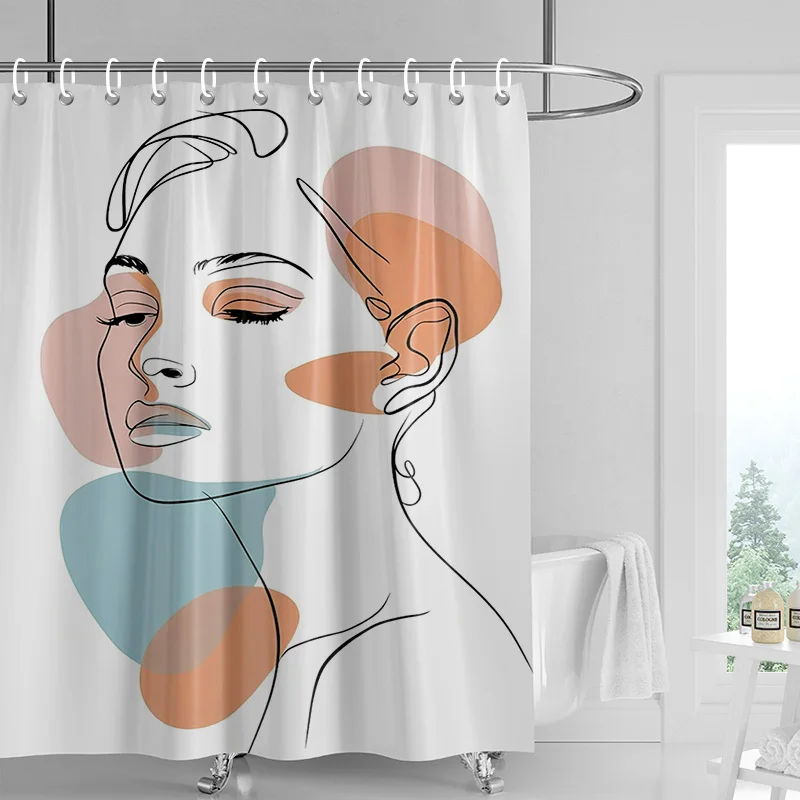 Nordic Minimalist Figure Illustration Shower Curtain Hotel Homestay Bathroom Partition Curtain Waterproof and Moisture-proof