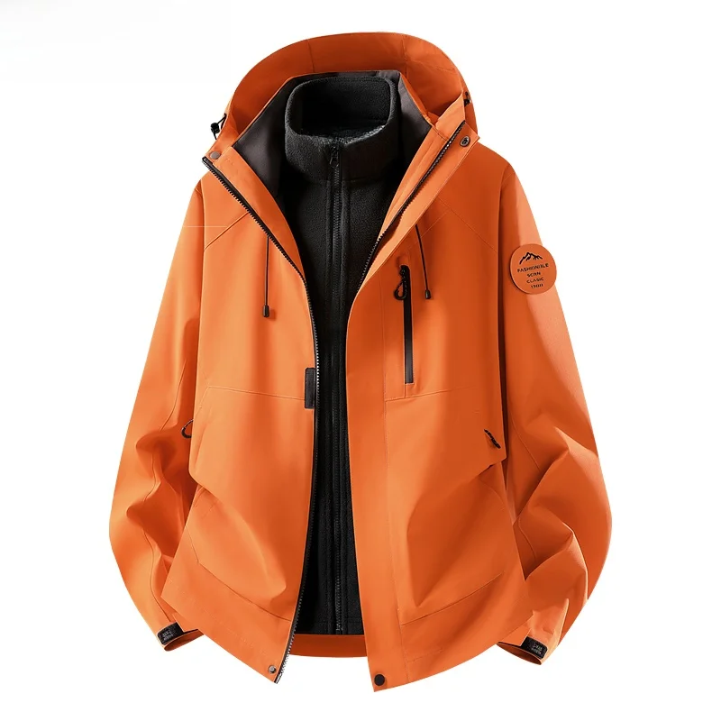 outdoor-windproof-jacket-hat-integrated-thickened-polyester-fiber-men's-autumn-winter-three-in-one-fishing-hunting-clothing