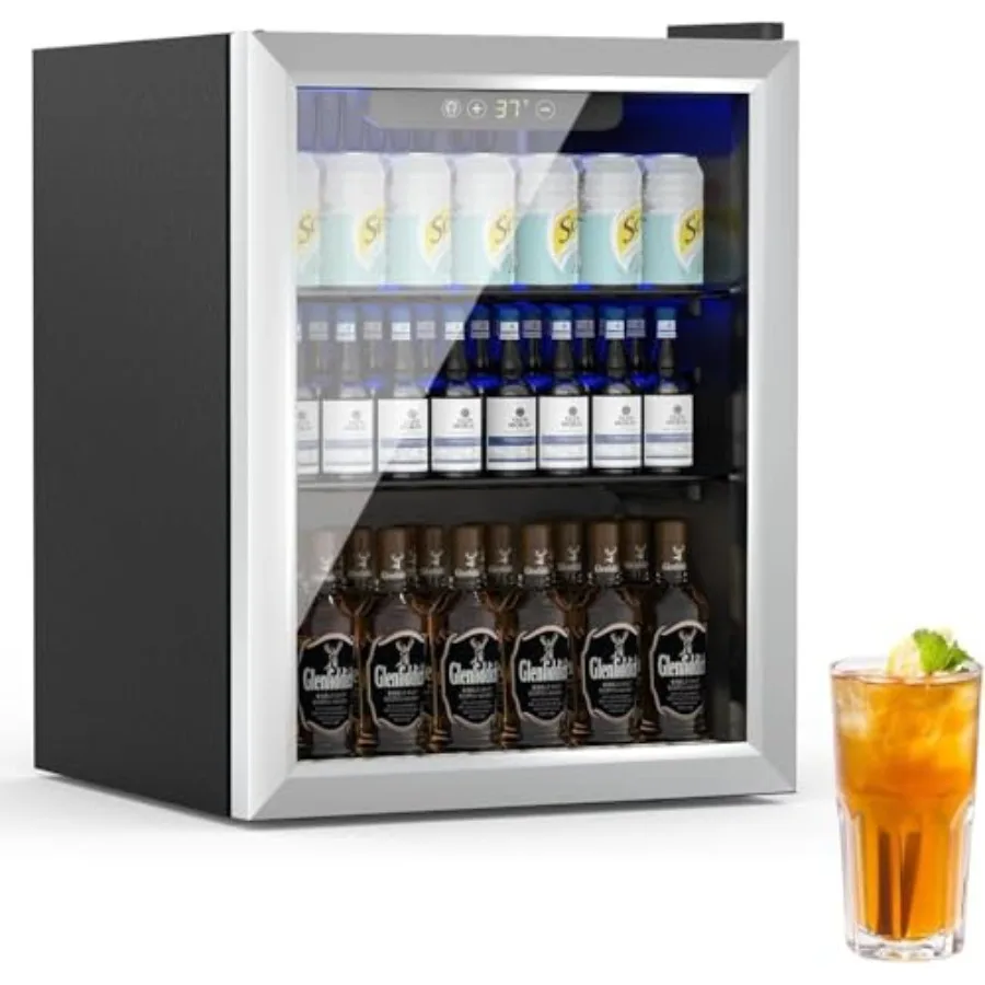 

Отдельностоящий холодильник для напитков в 70 банок со стеклянной передней дверью и цифровым дисплеем Мини-холодильник 1,7 куб. фута с регулируемыми полками