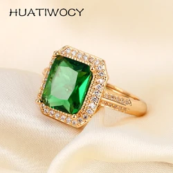HUATIWOCY New Women Ring 925 Silver Jewelry with Emerald Zircon Gemstone Accessories for Wedding Party Bridal Gift Finger Rings