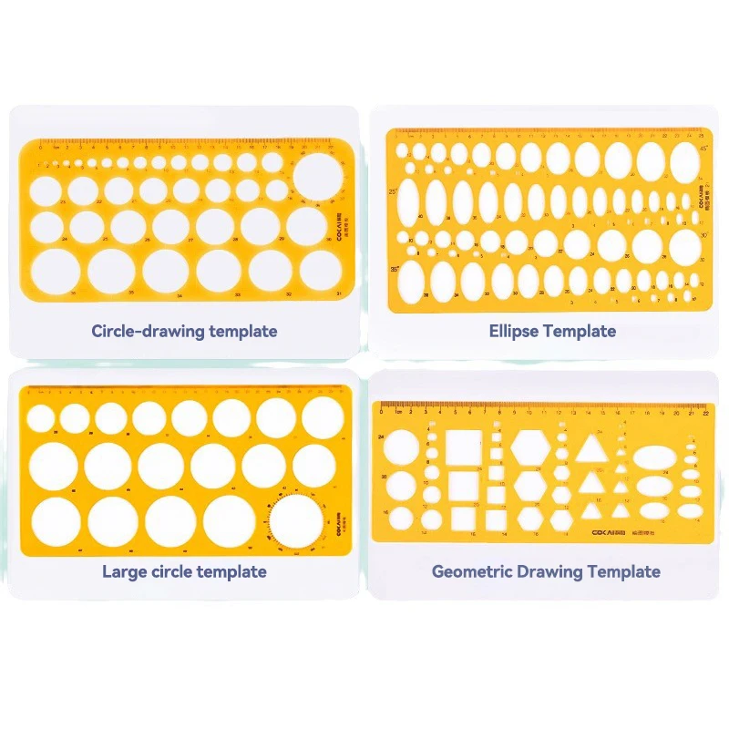 1/4Pcs Circle Template Measurement Geometry Ruler Circular Oval Drawing Template Drafting Ruler Office School Scale Drawing Tool