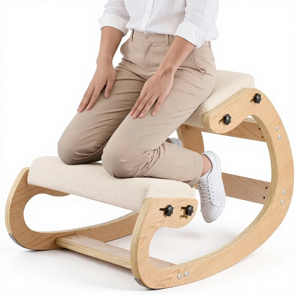 Office Chairs For Staff, Ergonomic,HEXU Ergonomic Contemporary Kneeling Chair Solid Wood Frame Adjustable Height Thick Foam Cush