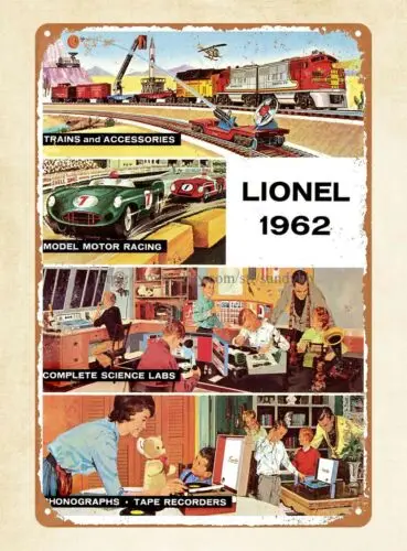 living room railway locomotive Lionel train 1962 metal tin sign