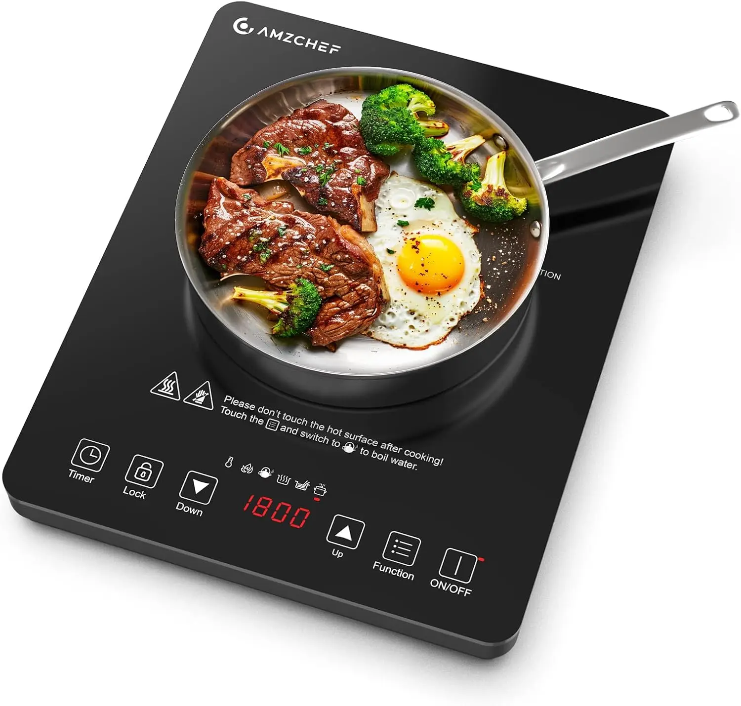 

Portable Induction Cooktop with 4 Preset Menus, 20 Settings, 1800W, Safety Features, 4H Timer, Ideal for Kitchen, RV