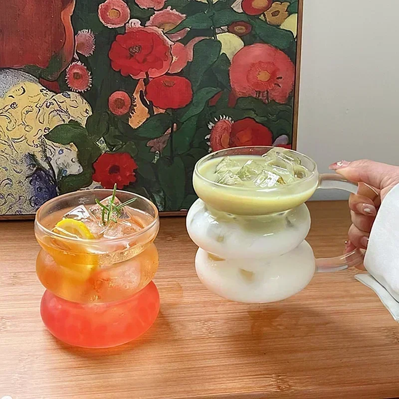 Ins Style Transparent Glass Cup Irregular Heat Resistant Coffee Mug Summer Drinks Milk Juice Water Cup Cocktail Beer Glass Cups