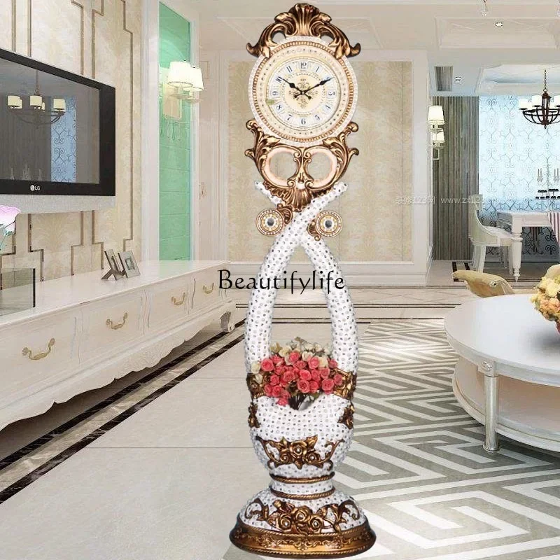 Living room floor standing clock European silent creative classical art home pastoral standing clock