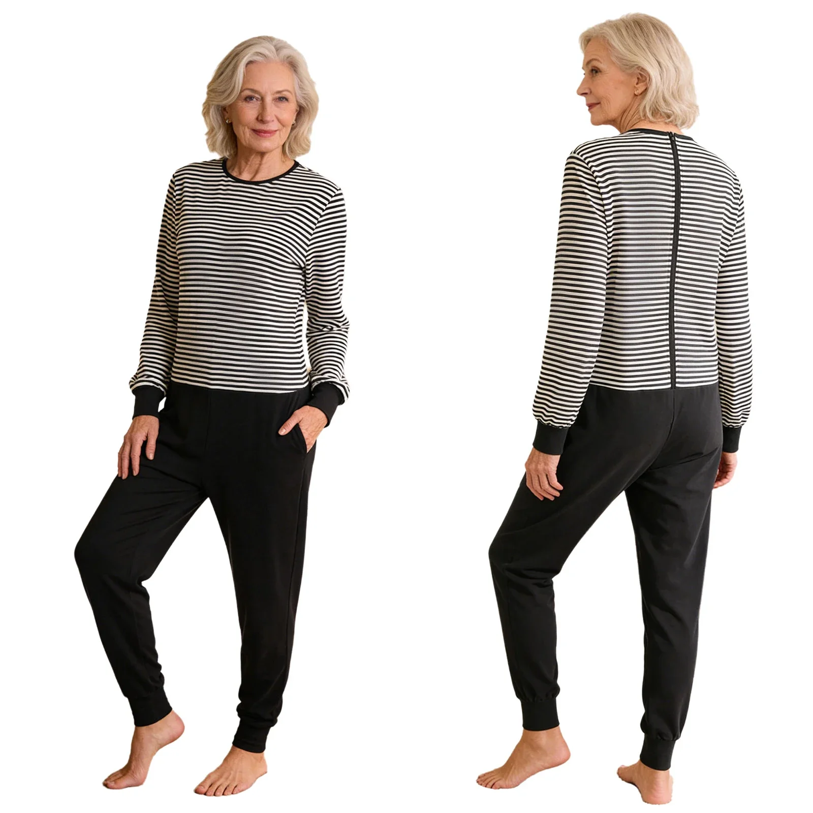 

Women Elderly Alzheimer Nursing Jumpsuit Anti-strip One-piece Long Sleeves Zip Romper for Special Needs Caring and Disabilities
