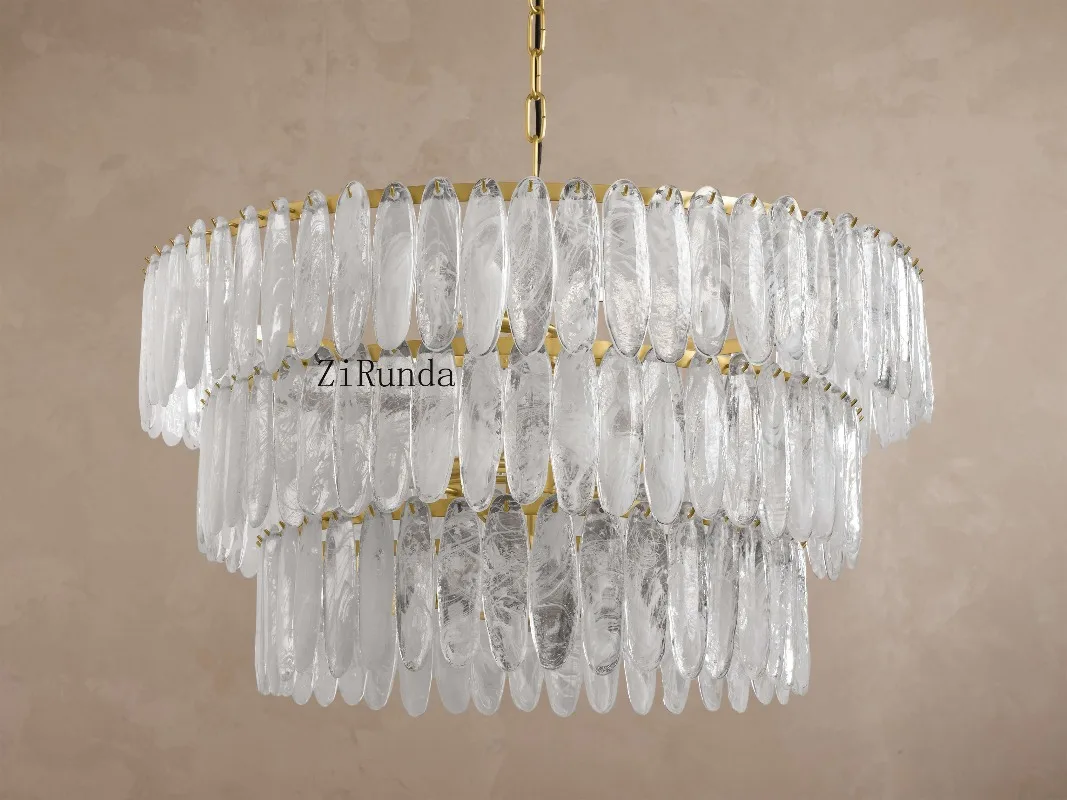 Modern American 38-inch round chandelier 2-layer rotating glass chandelier, suitable for living room, dining room, bedroom