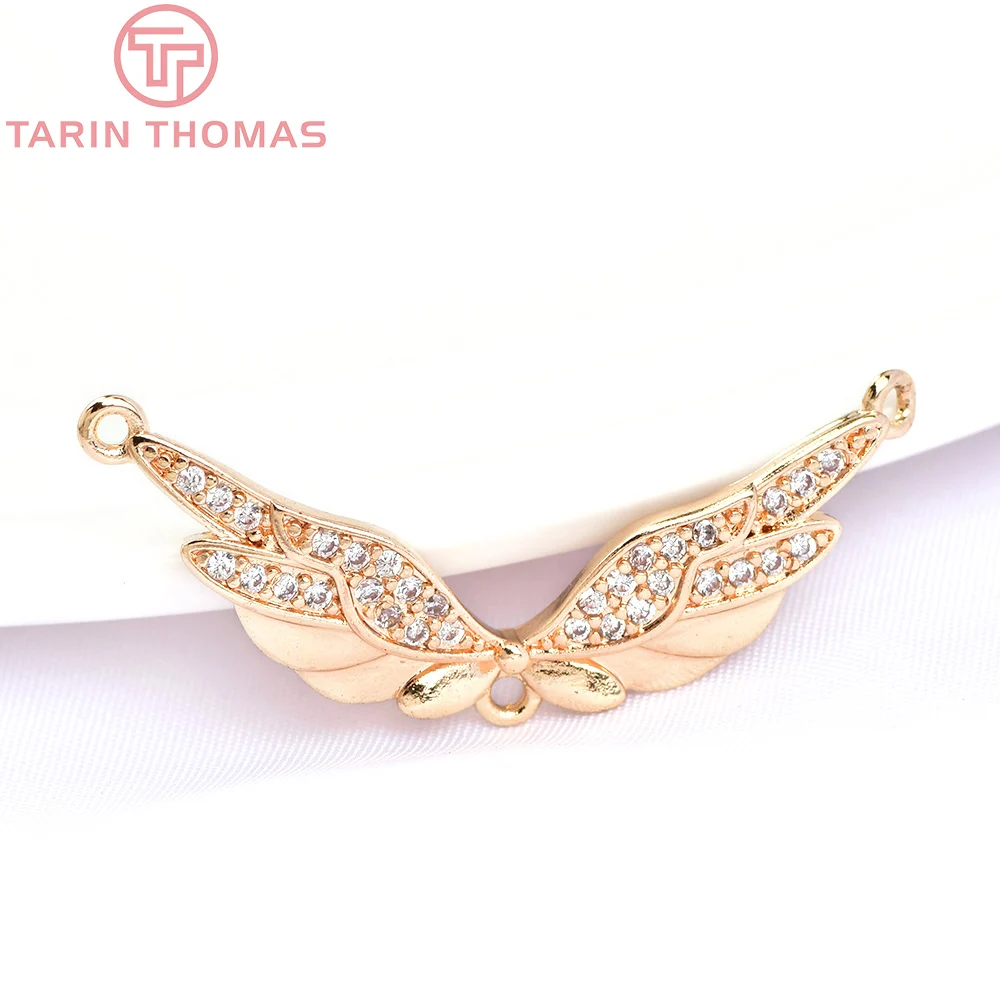 (6154) 6PCS 31,5 x13MM 24K Gold Farbe Messing mit Zirkon Flügel Shaped Charms Anhänger Hohe Qualität DIY Schmuck Machen erkenntnisse