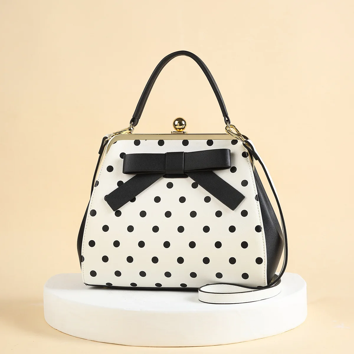 

Fashion Bow Handbag Women Leather Top Handle Satchel Crossbody Shoulder Bags Polka Dot Lock Dumpling Bag Messenger Cute Wallet