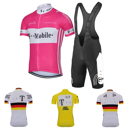Imagen 1 del producto Nuevos conjuntos de Jersey de Ciclismo de verano para hombre, camisa rosa MTB, Ropa de bicicleta de manga corta, Ropa de Ciclismo de carreras, pantalones cortos con pechera, almohadilla de Gel