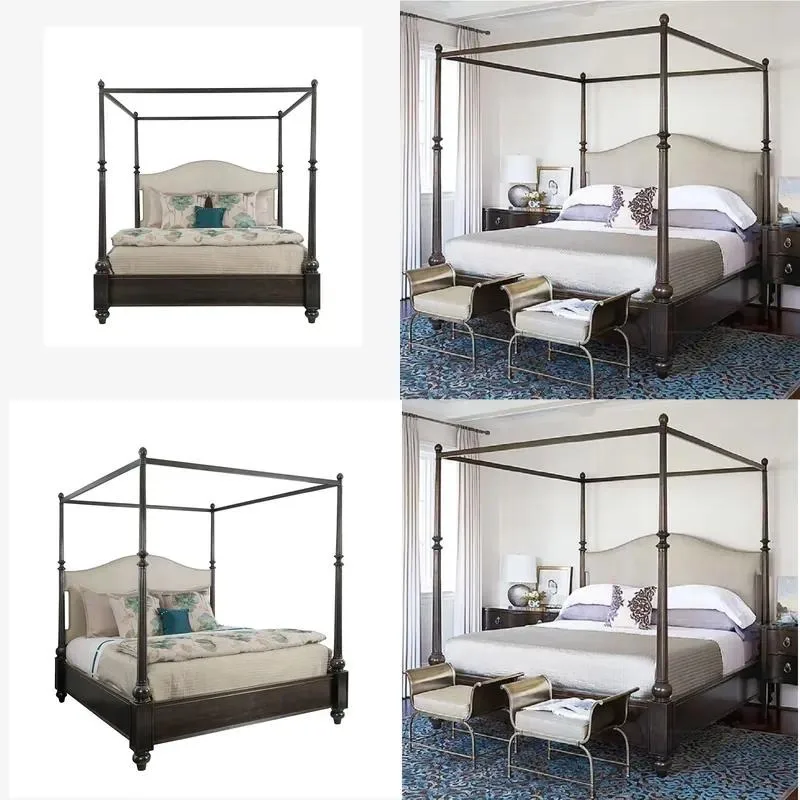 Modern Solid Wood Oak Queen Double Bed Frame with Hand Carved Wooden Headboard for Bedroom Hotel Furniture