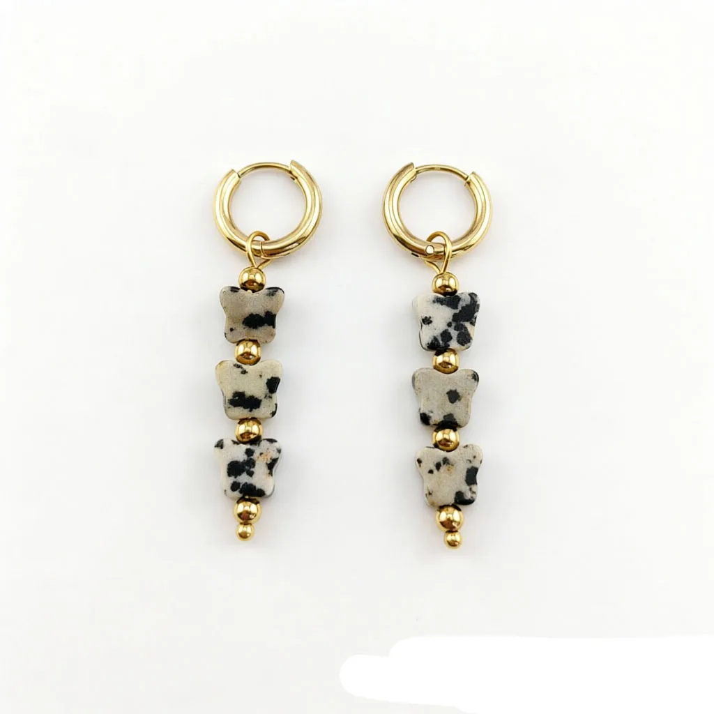 316L Edelstahl Creolen für Damen 2026 Natürlicher Jaspis Herz Mond Stern Anhänger Ohrringe Böhmischer Schmuck – Detail 1