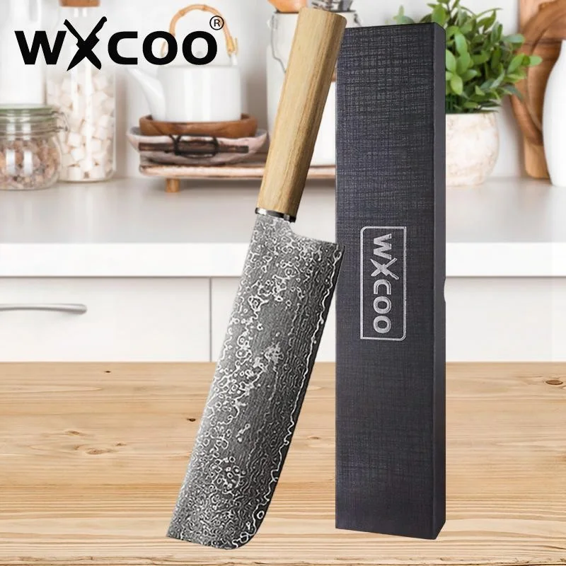 

WXCOO Professional Japanese Nakiri Knife Household Meat Fruit Vegetable Kitchen Chef VG10 Core 67 Layer Damascus Steel Knife