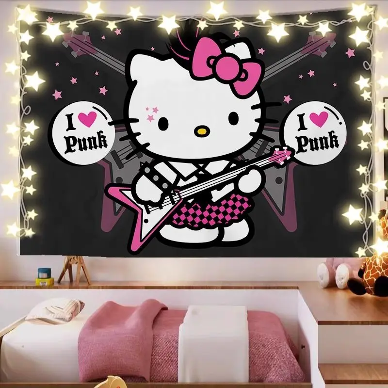 1pc  Hello Kitty Cartoon Background Fabric Series Rental House Dormitory Bedroom Decoration Wall Tapestry Bedhead Decoration