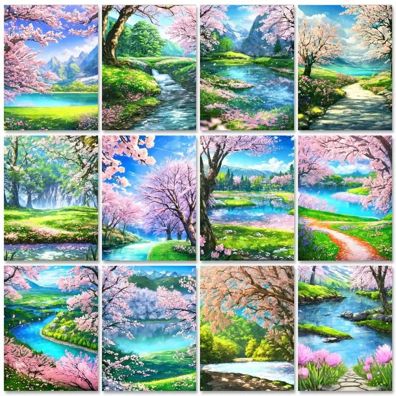 

SDOYUNO Pictures By Numbers Peach Blossom Tree Landscape Frame Painting By Numbers On Canvas DIY Unique Gift Home Decoration