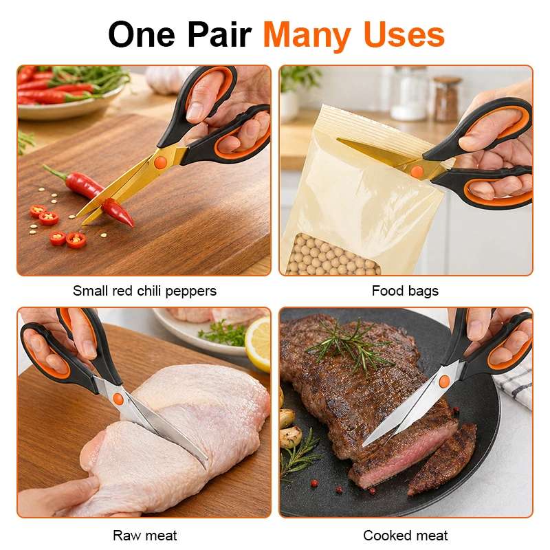 Multifunctional Kitchen Scissors Stainless Steel Scissors for Meat Use Office Home Polypropylene Red/Black Handle Series 21cm