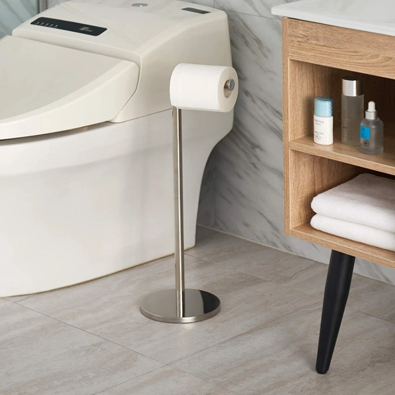 Stainless Steel Floor Type Free Standing Bathroom Toilet Paper Holder Stand with Reserve Area Has Enough Space for Jumbo Roll
