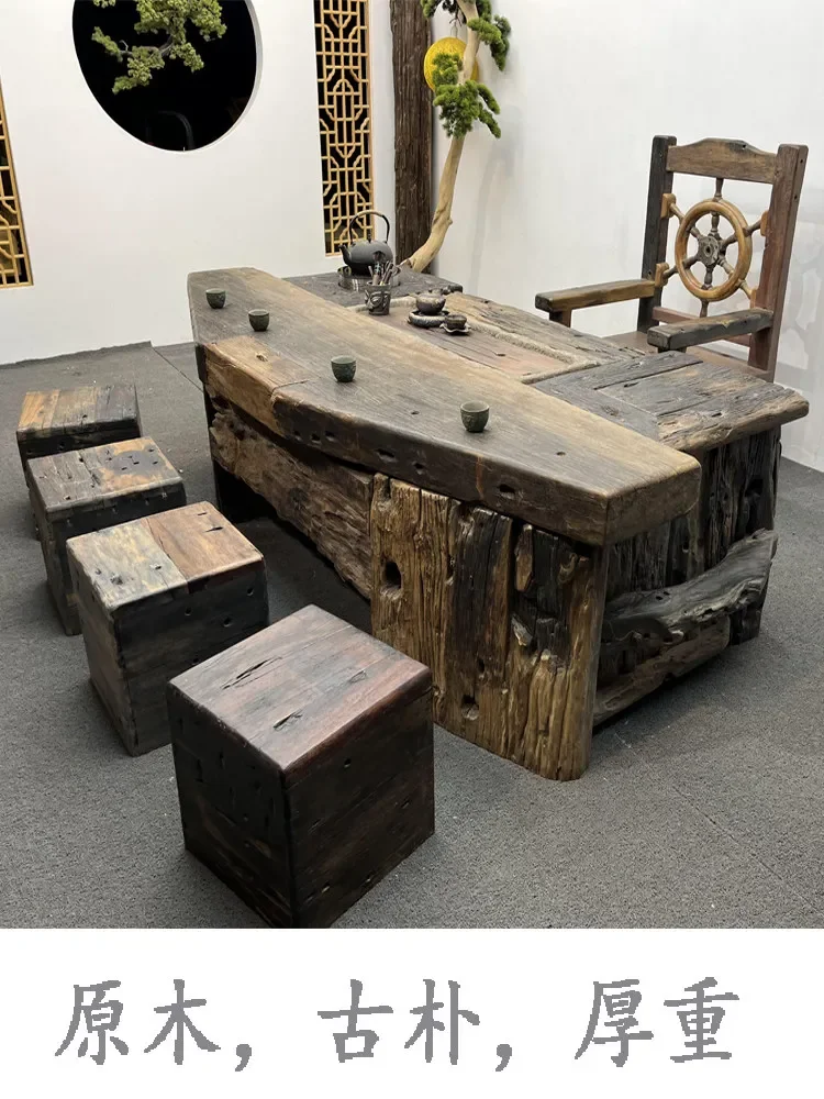 Old boat wood quaint tea t able solid wood tea table and chair combination kung fu te a ta ble quality