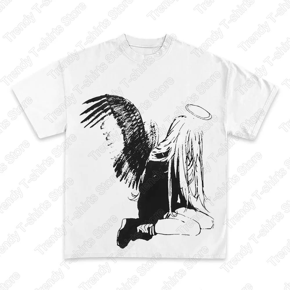 Angel Wing Print T-Shirt – Harajuku Street Style / Cosplay Unisex Short-sleeved Retro Street Y2K Casual Fashion Tops Clothing