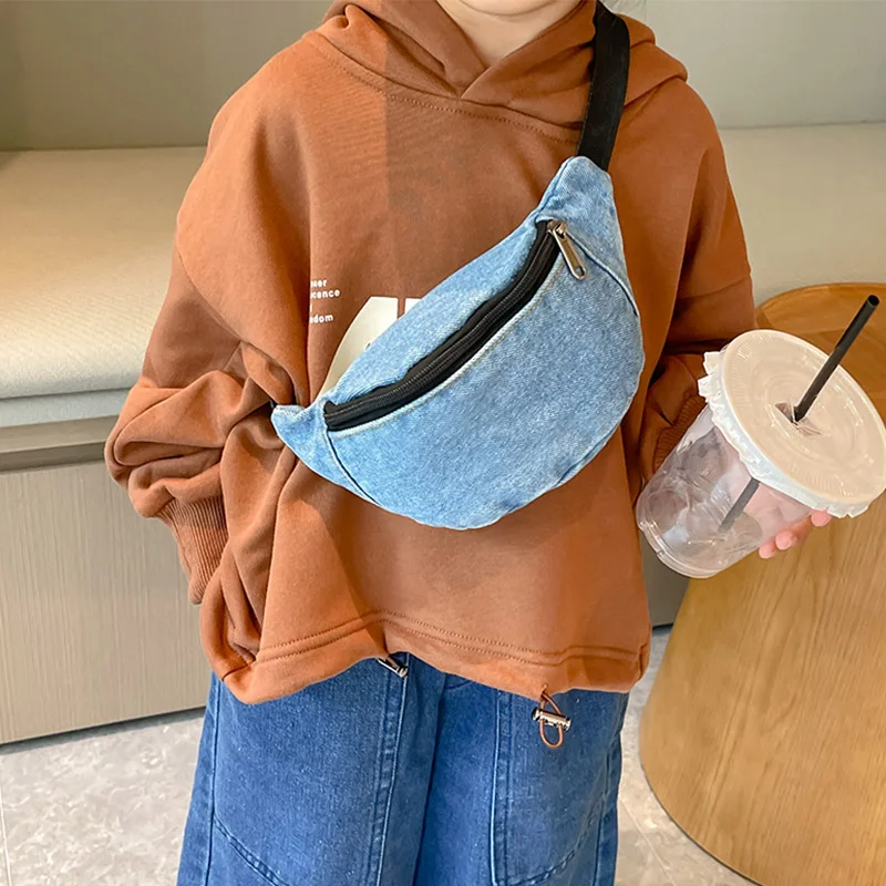 Child Waist Bag 2024 High quality Cowboy Cloth Girls Chest Bag Coin Purse Boy Cute Fanny Pack Child Gifts Shoulder Crossbody Bag