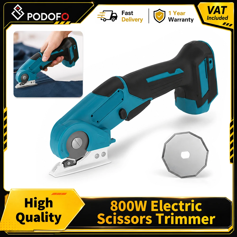 Podofo Kabellose Bürstenlose Elektrische Schere, Rotierender Multifunktionsschneider, Rotierende Stoffschere für Leder, Karton, Teppich, Kunststoff, Papier, Stoff, DIY, Schneider, Designer, Basteln,