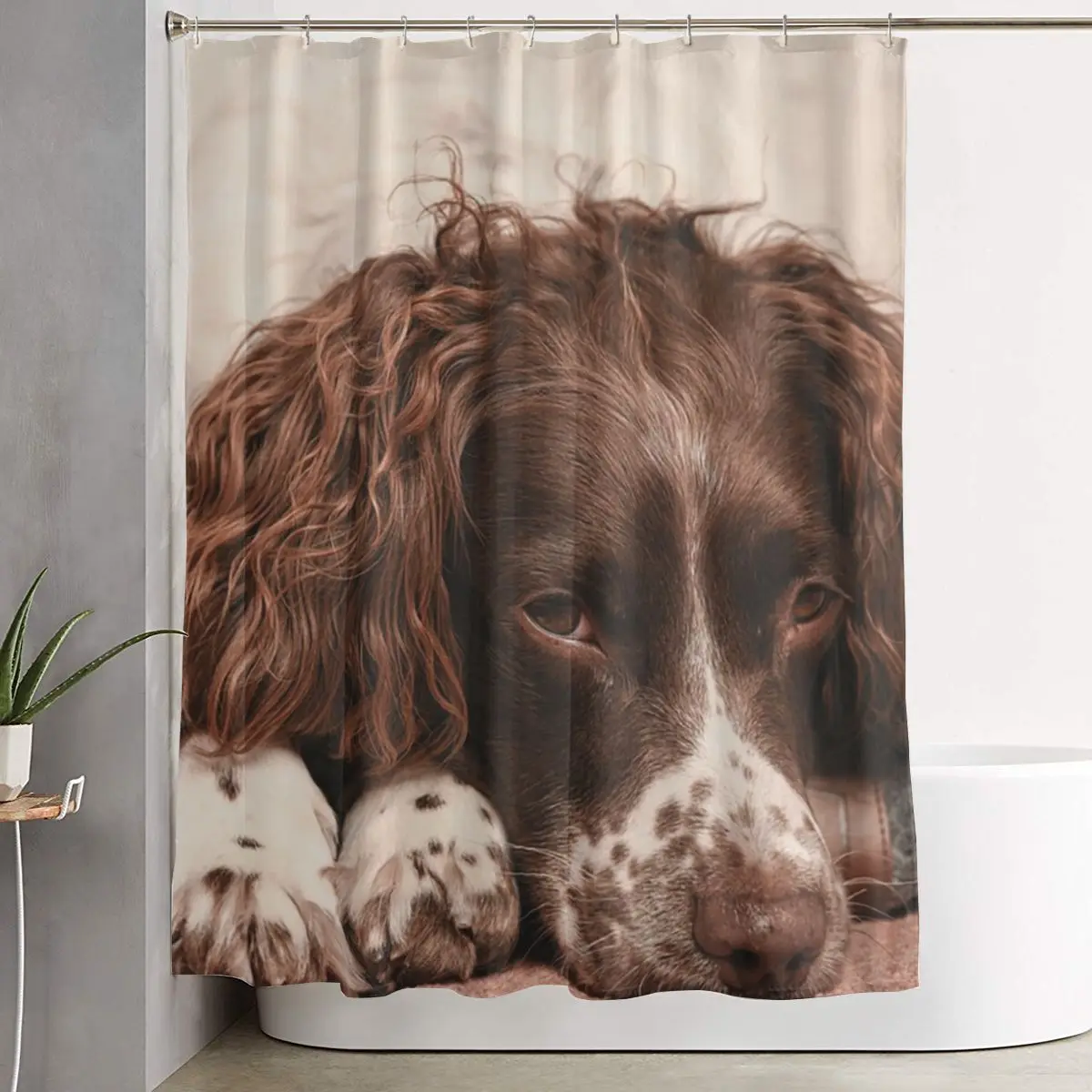 

English Springer Spaniel Shower Curtain Bathroom Polyester Waterproof Bath Curtains with Hooks